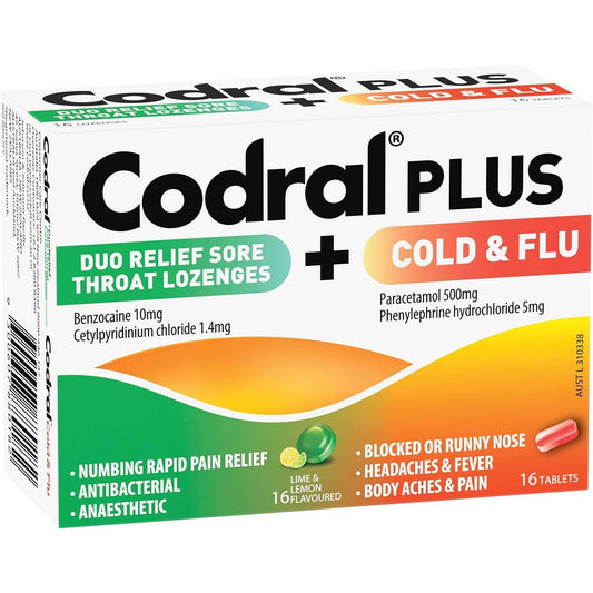 Codral Plus Cold & Flu +sore Throat 16 Lozenges