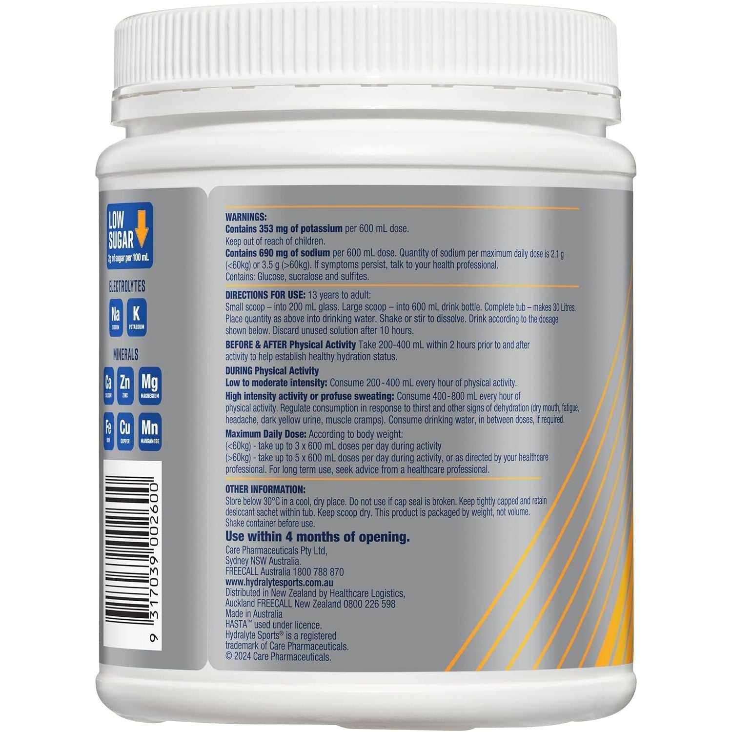 Hydralyte Plus Sports Oran Fla Pwd 900ghydralyte Plus Sports Orange Flavoured Powder 900g