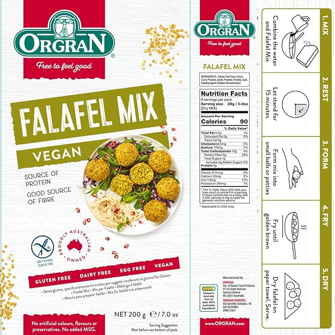 Orgran Gluten Free Falafel Mix 200g (Pack of 8)
