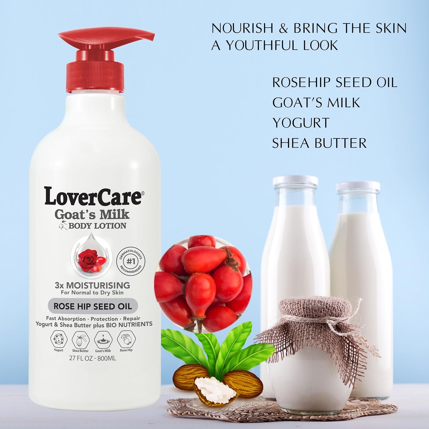 Lovercare Goat's Milk Body Lotion Rose Hip Seed Oil 800ml