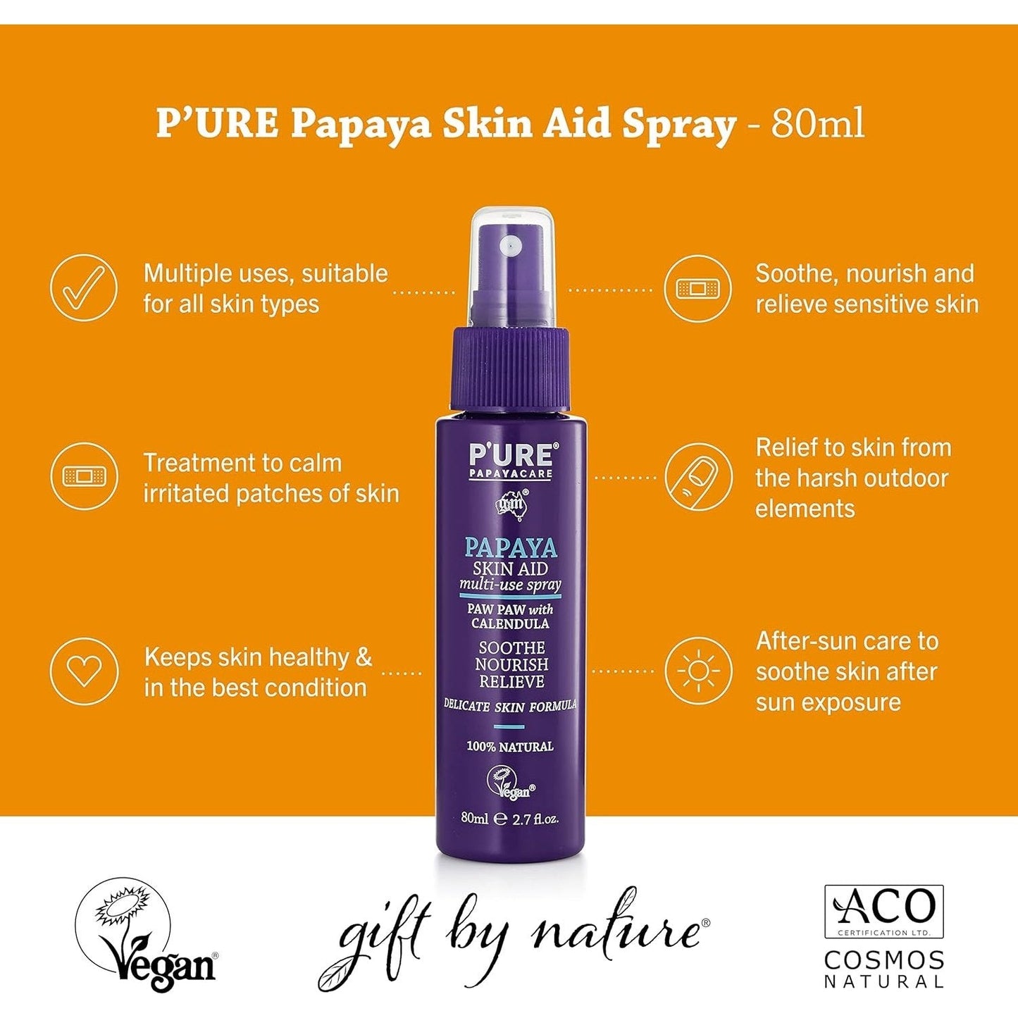 P'URE Papayacare Papaya Skin Aid Multi-Use Spray (Paw Paw with Calendula) 80ml