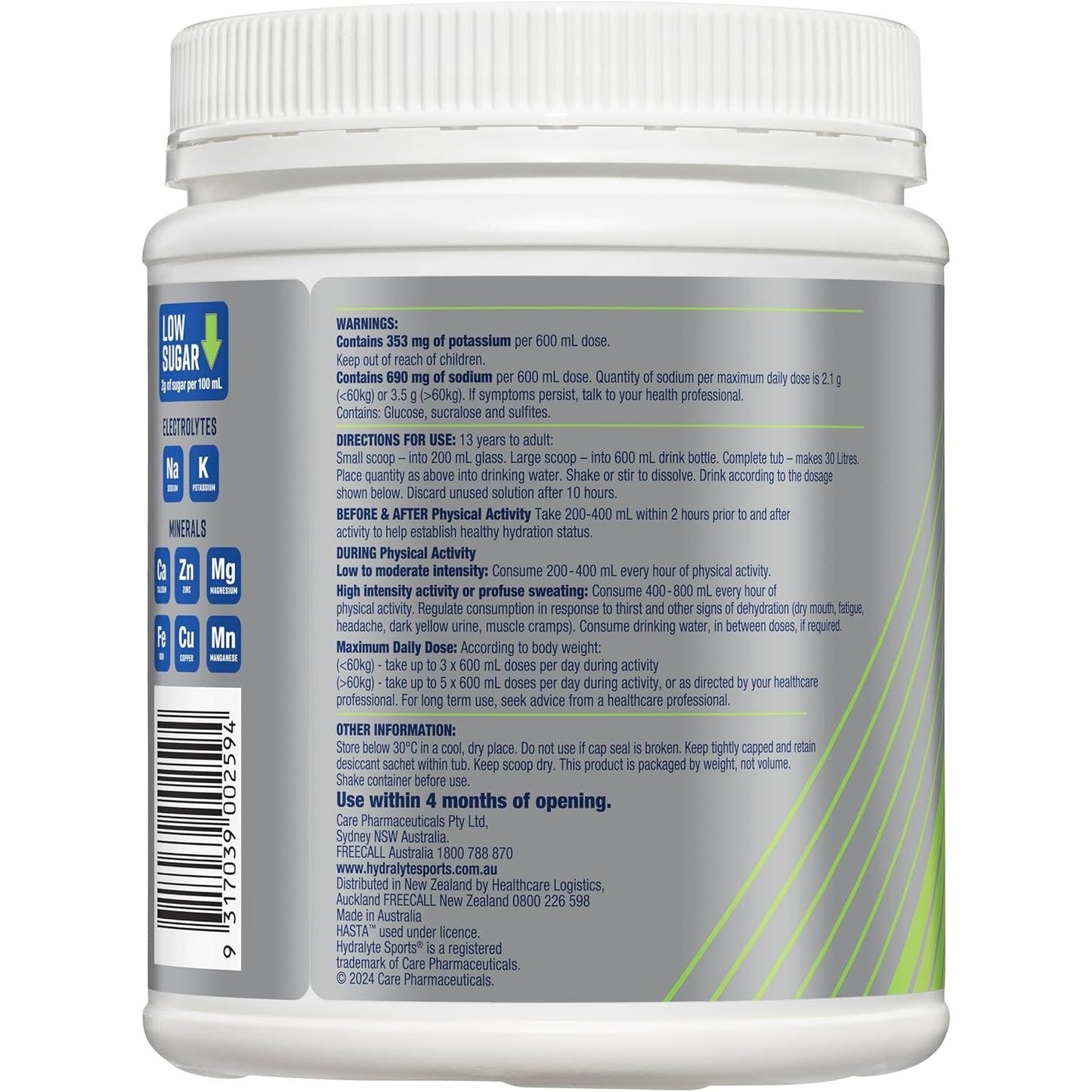 Hydralyte Plus Sports L/l Flav Pwd 900ghydralyte Plus Sports Lemon Lime Flavoured Powder 900g
