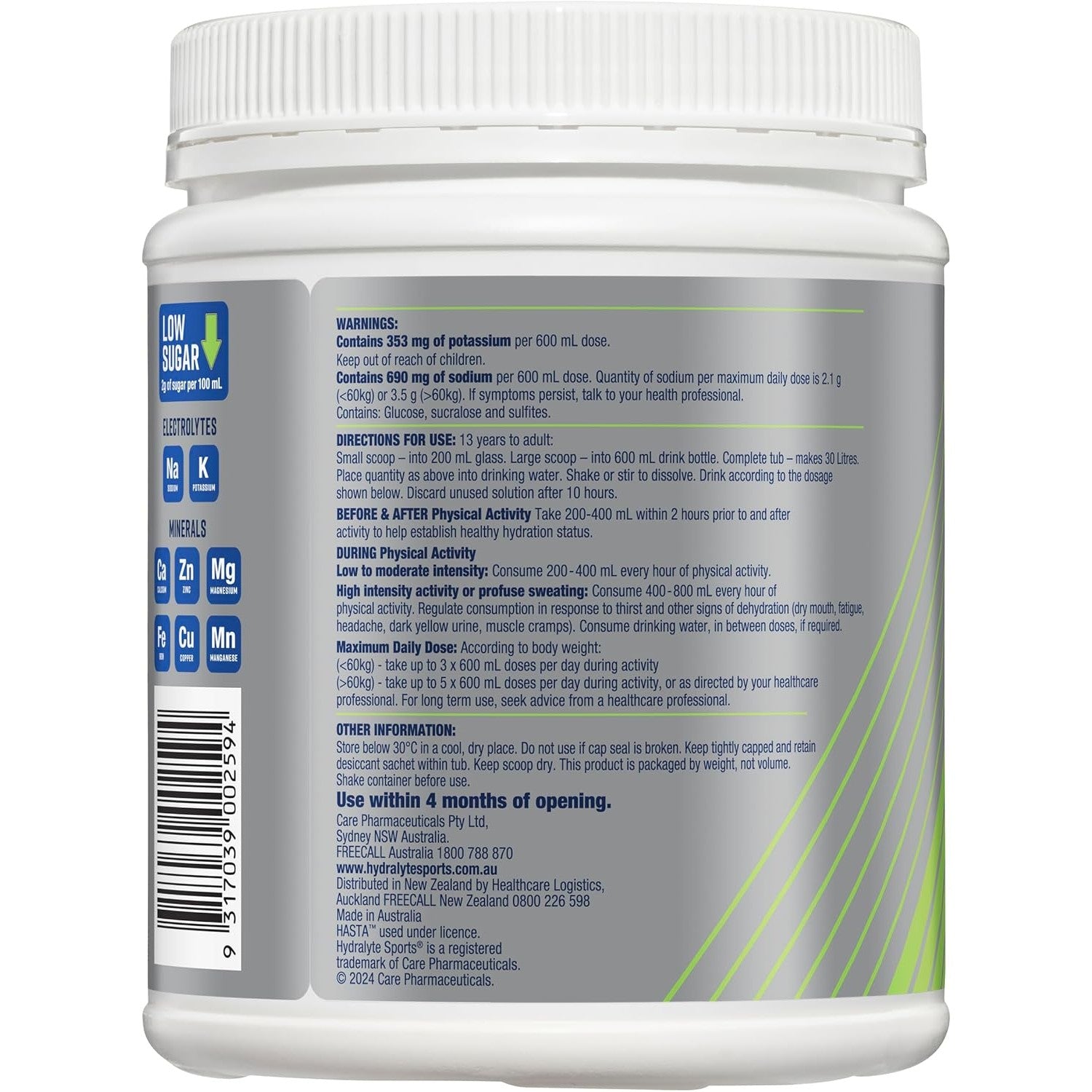 Hydralyte Plus Sports L/l Flav Pwd 900ghydralyte Plus Sports Lemon Lime Flavoured Powder 900g