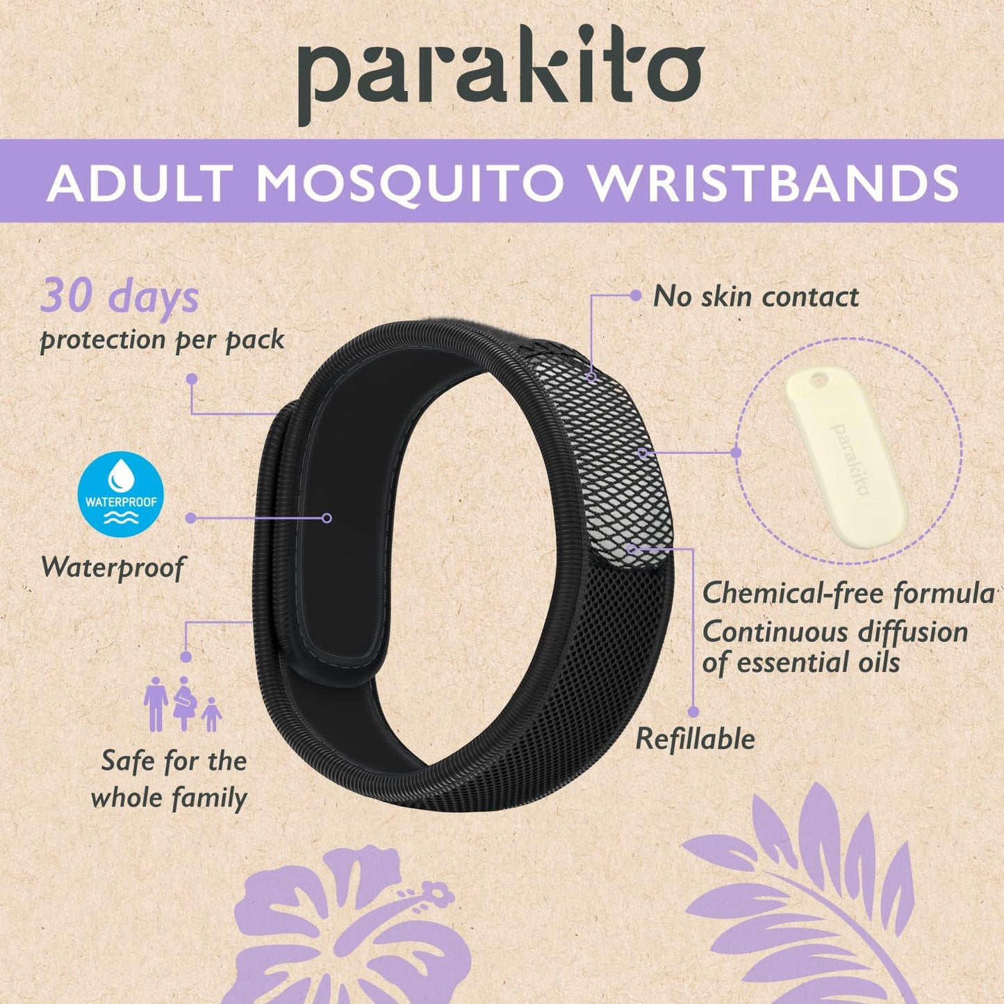 Para'kito Mosquito Repellent Adult Wristband Black 1 Each