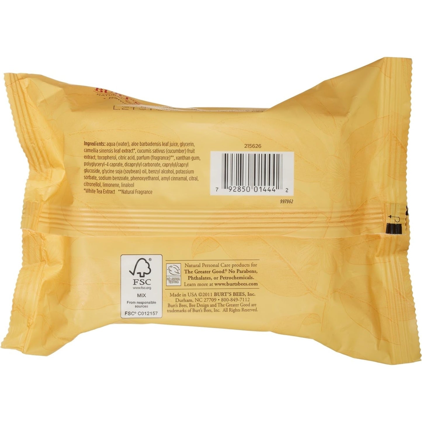 Burt's Bees Facial Cleansing Towelettes Normal Skin (with White Tea Extract) x 30 Pack