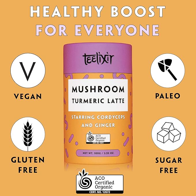 Teelixir Organic Mushroom Turmeric Latte (Starring Cordyceps and Ginger) 100g