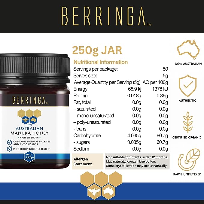 Berringa Australian Manuka Honey High Strength (MGO 550+) 250g