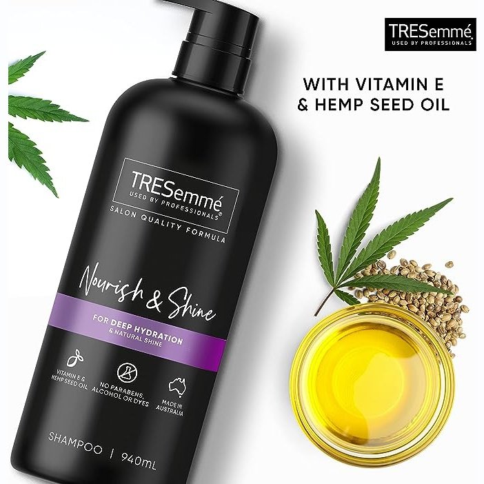 Tresemme Nourish & Shine Shampoo With Vitamin E & Hemp Seed Oil 940ml