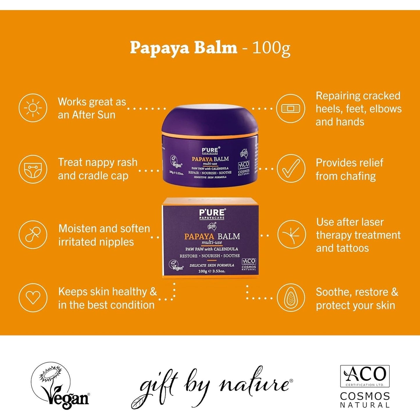 P'URE PAPAYACARE Papaya Balm Multi-Use Paw Paw With Calendula 100g