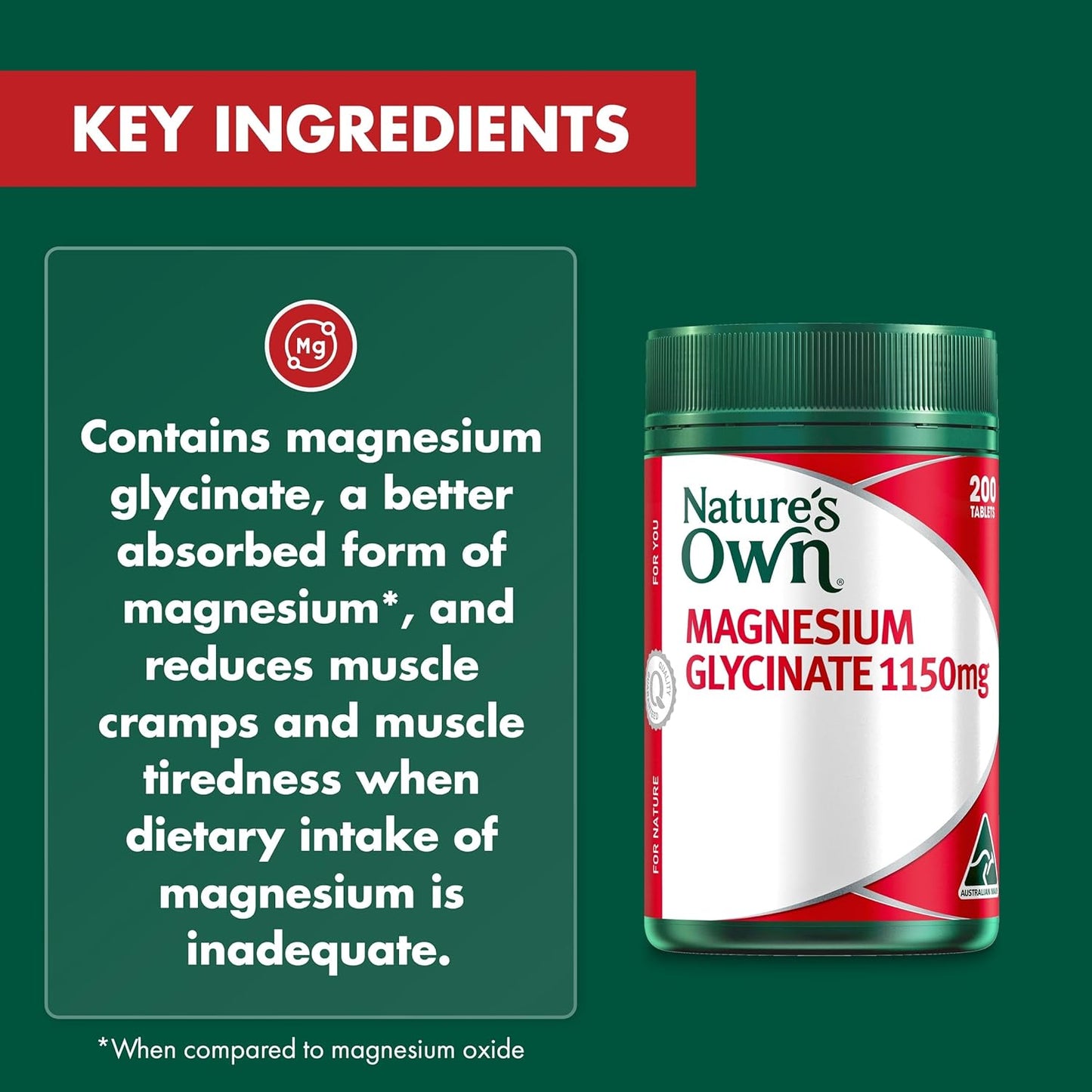Nature's Own Magnesium Glycinate 1150mg 200 Tablets