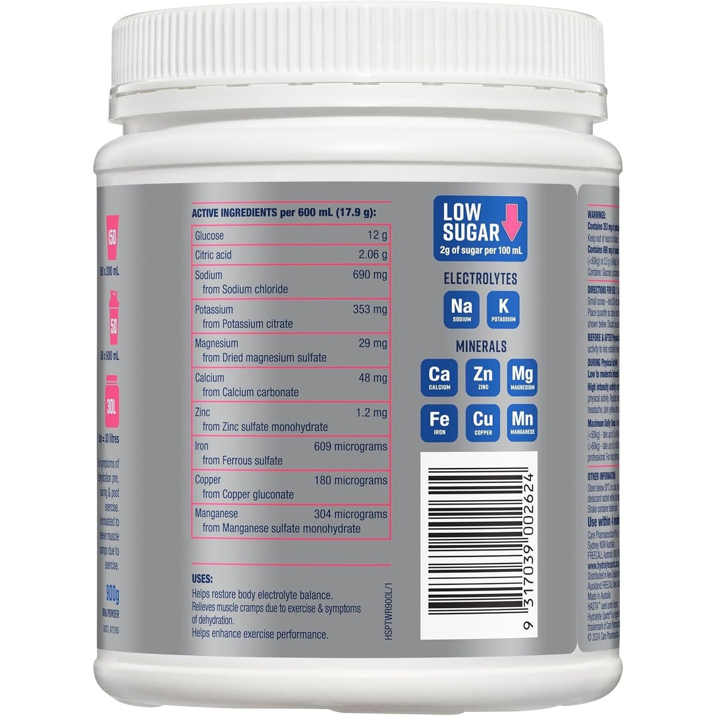 Hydralyte Plus Sports W/m Fla Pwd 900ghydralyte Plus Sports Watermelon Rush Flavoured Powder 900g