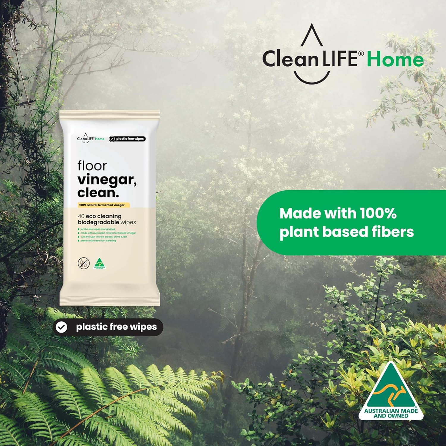 CleanLIFE Vinegar Clean Floor Plastic Free Wipes 40pk