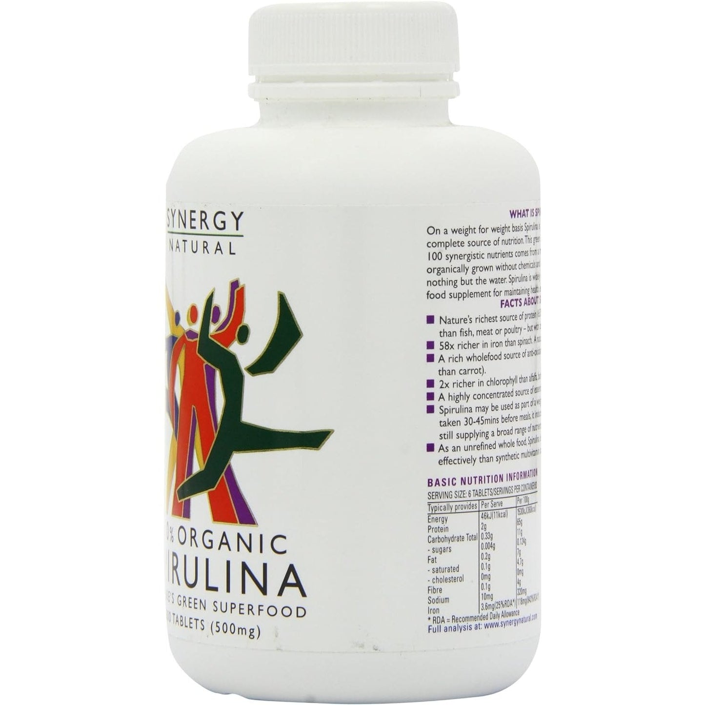 Synergy Natural Organic Spirulina 500mg 500t