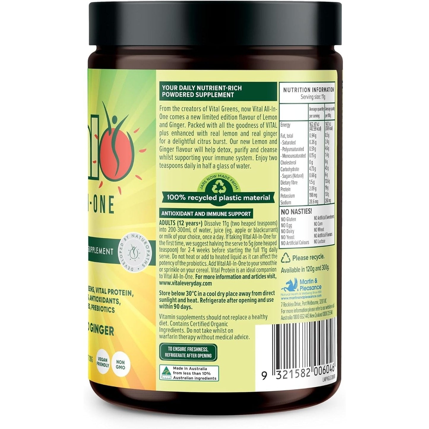 Martin & Pleasance Vital All-In-One (Greens) Lemon and Ginger 120g