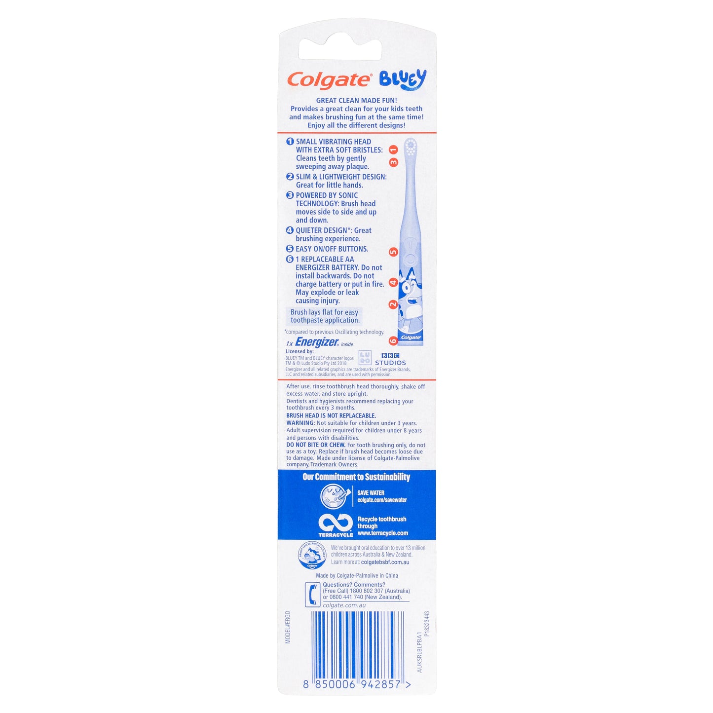 Colgate KIDS SONIC BLUEY Battery Powered Toothbrush 3+Years