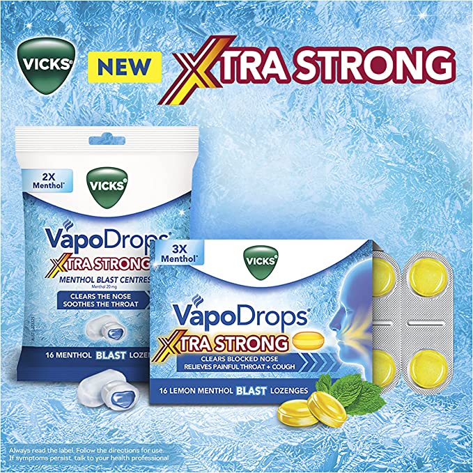 Vicks VapoDrops Xtra Strong Lemon Menthol Blast 36 Lozenges