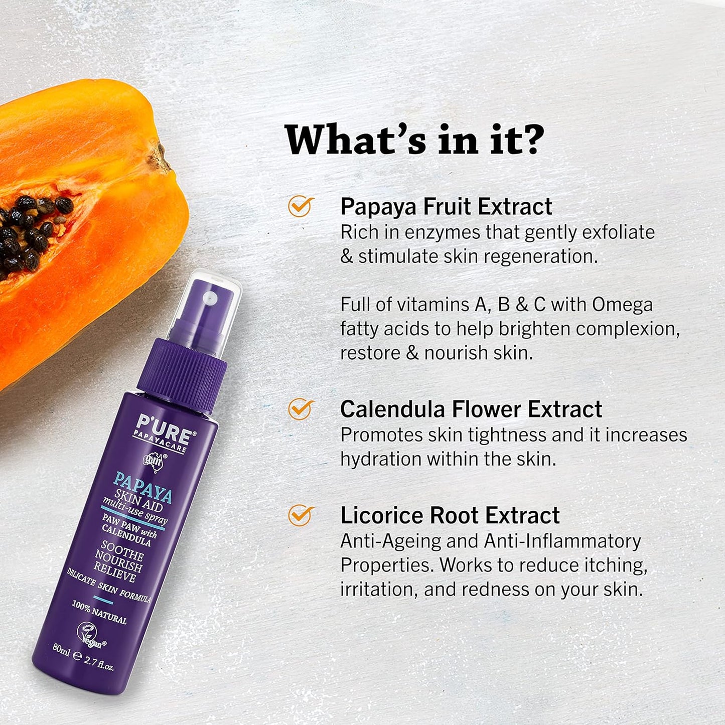 P'URE Papayacare Papaya Skin Aid Multi-Use Spray (Paw Paw with Calendula) 80ml