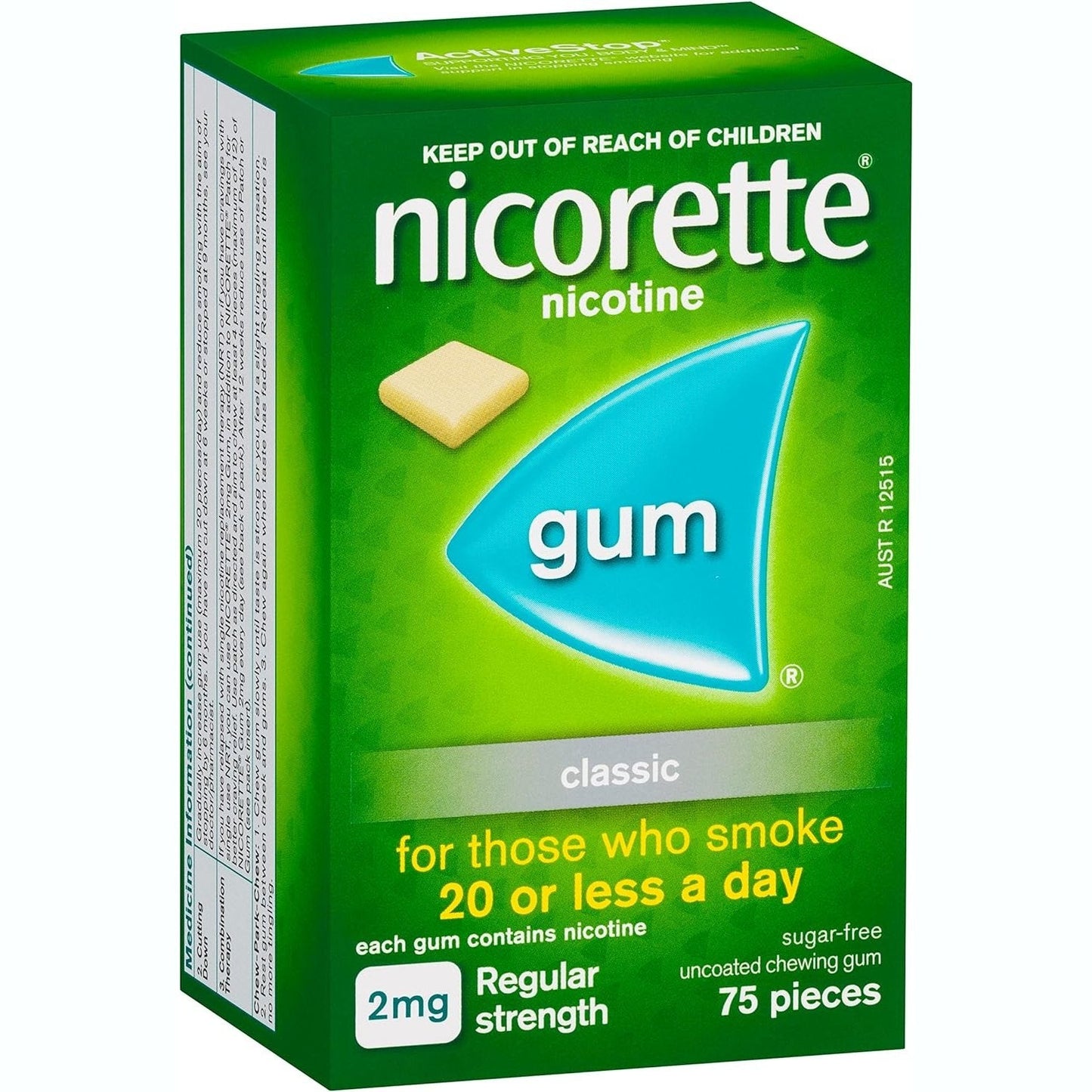 Nicorette Quit Smoking Regular Strength Nicotine Gum Classic 75