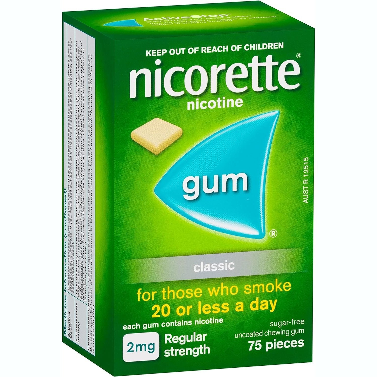 Nicorette Quit Smoking Regular Strength Nicotine Gum Classic 75