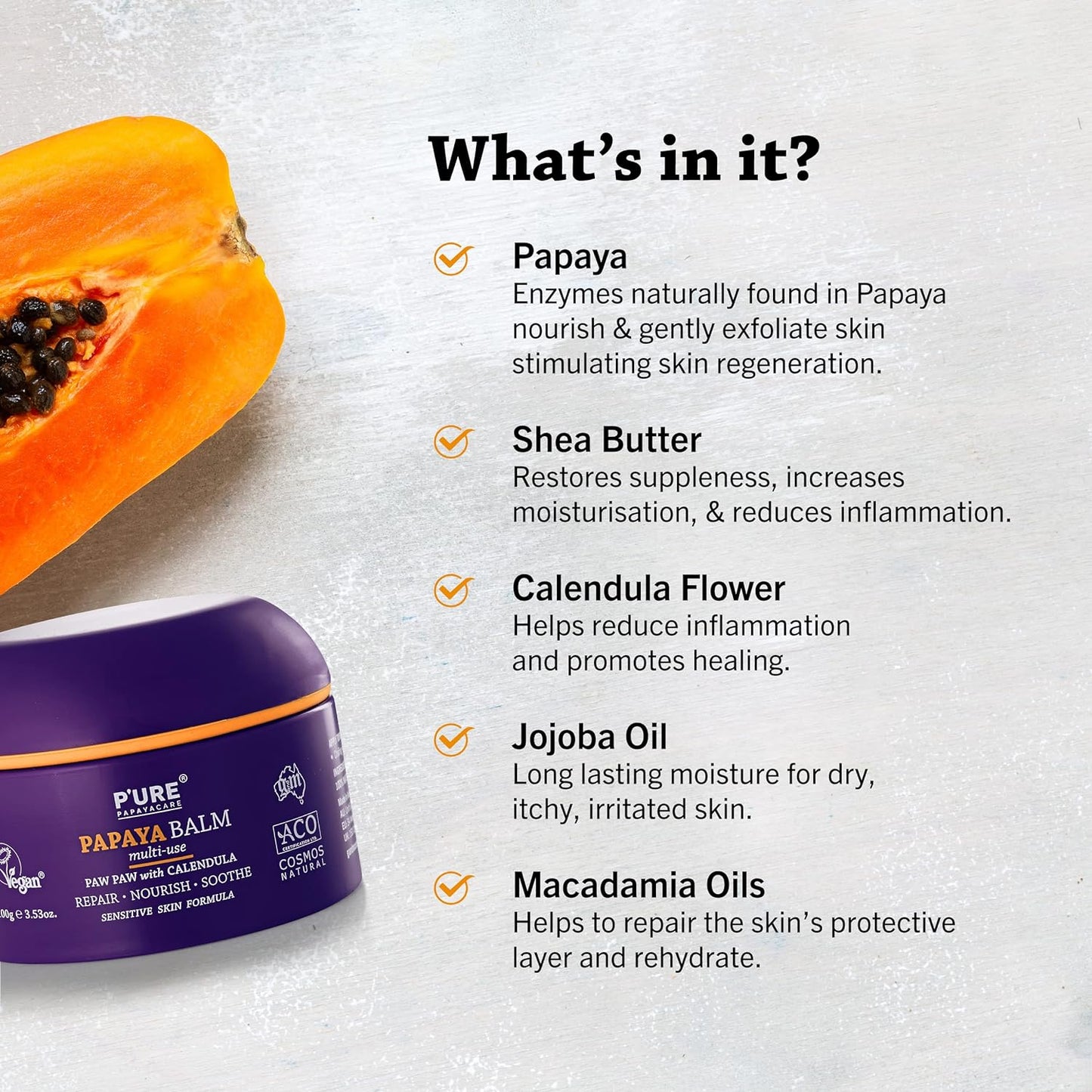 P'URE PAPAYACARE Papaya Balm Multi-Use Paw Paw With Calendula 100g