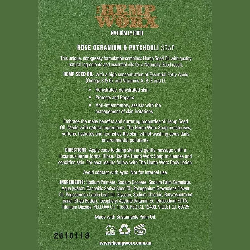 The Hemp Worx Rose, Geranium & Patchouli Soap 120g