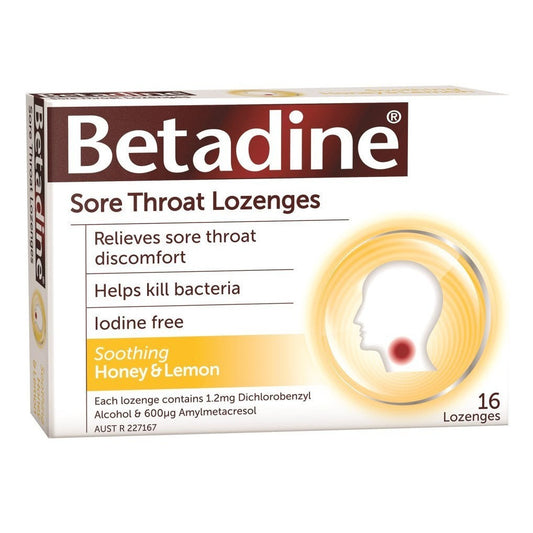 Betadine Sore Throat Lozenges Soothing Honey & Lemon Flavour 16 Pack