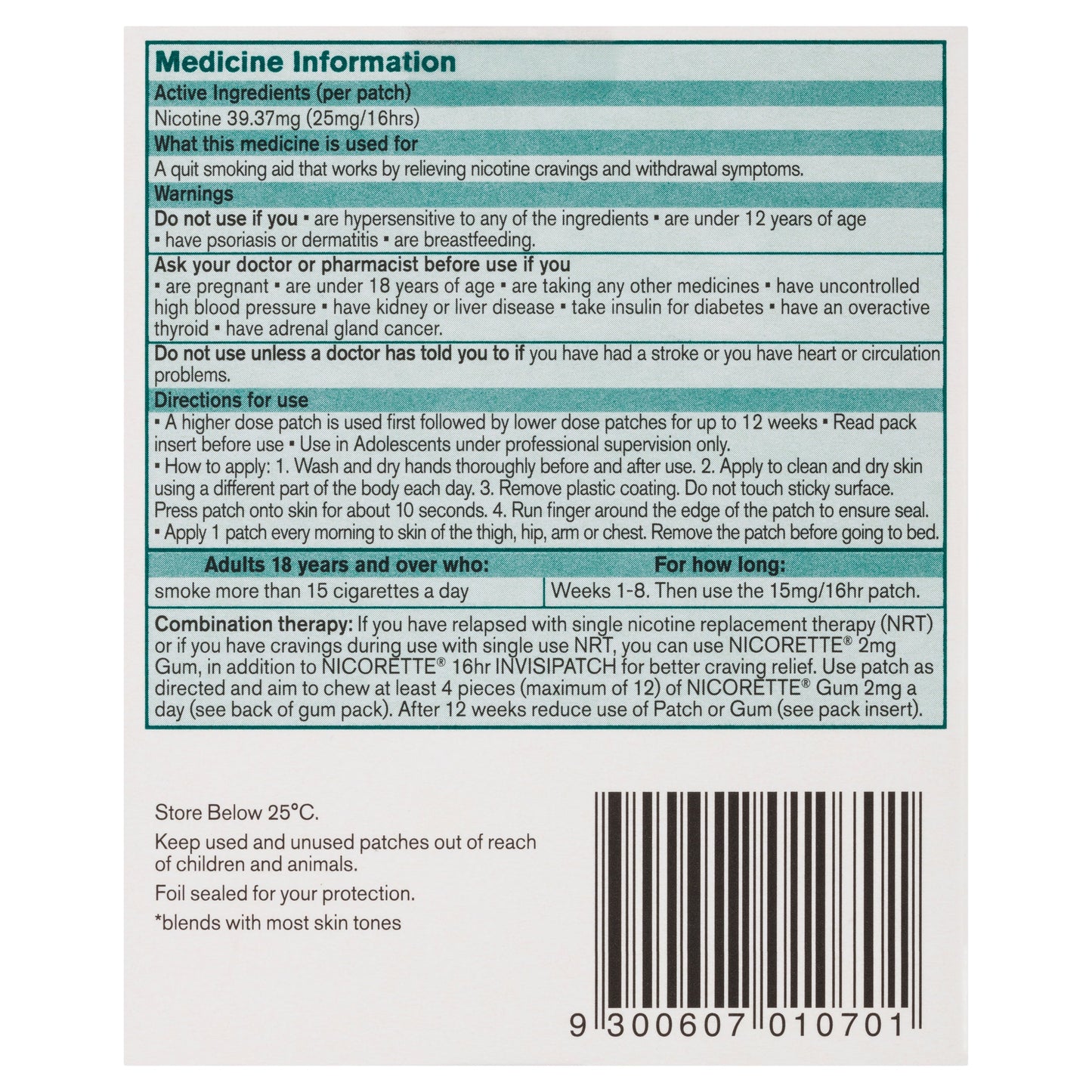 Nicorette InvisiPatch 25mg 7 Patches