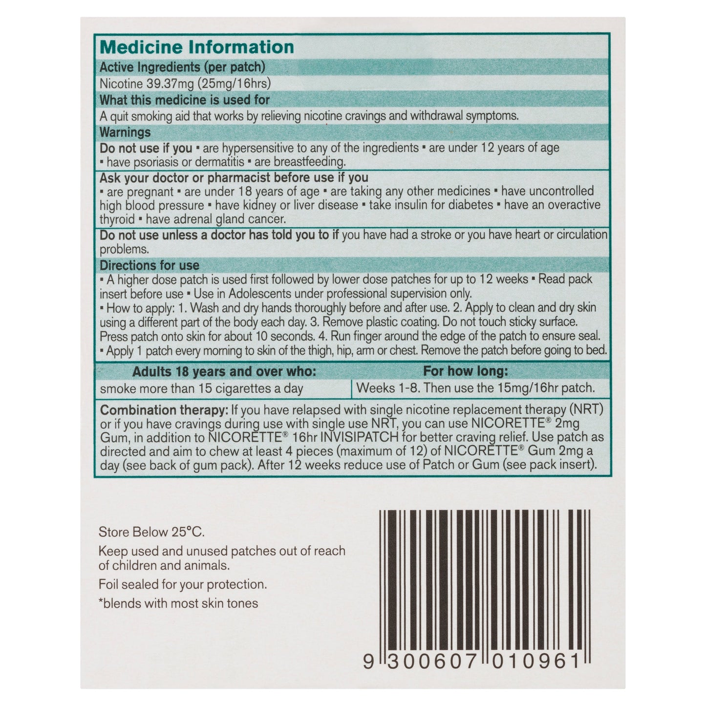 Nicorette Invisipatch 25mg 28pk