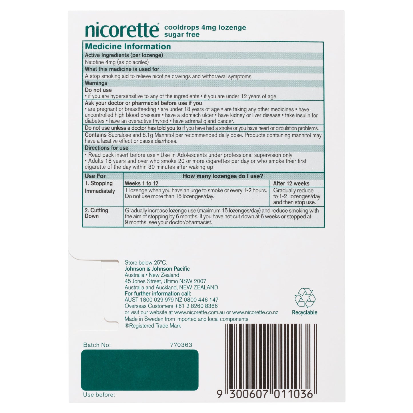 Nicorette Cooldrops 4mg  20 Lozenges
