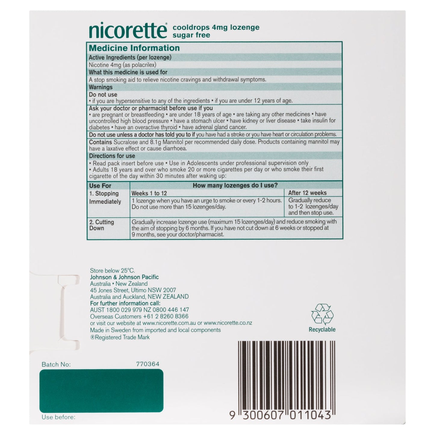 Nicorette Cooldrops 4mg  80 Lozenges