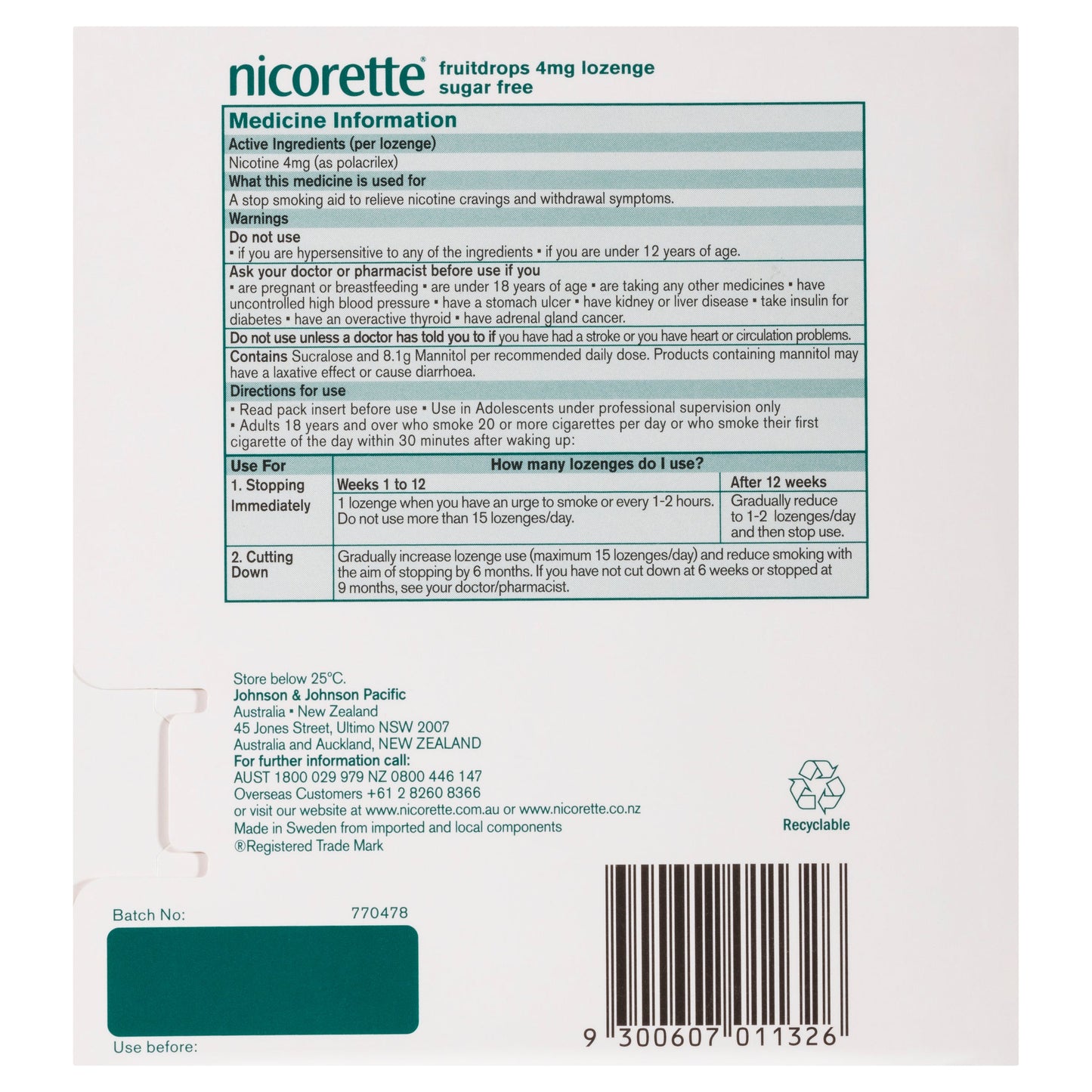 NICORETTE COOLDROPS FRUIT 4MG 80 LOZENGES