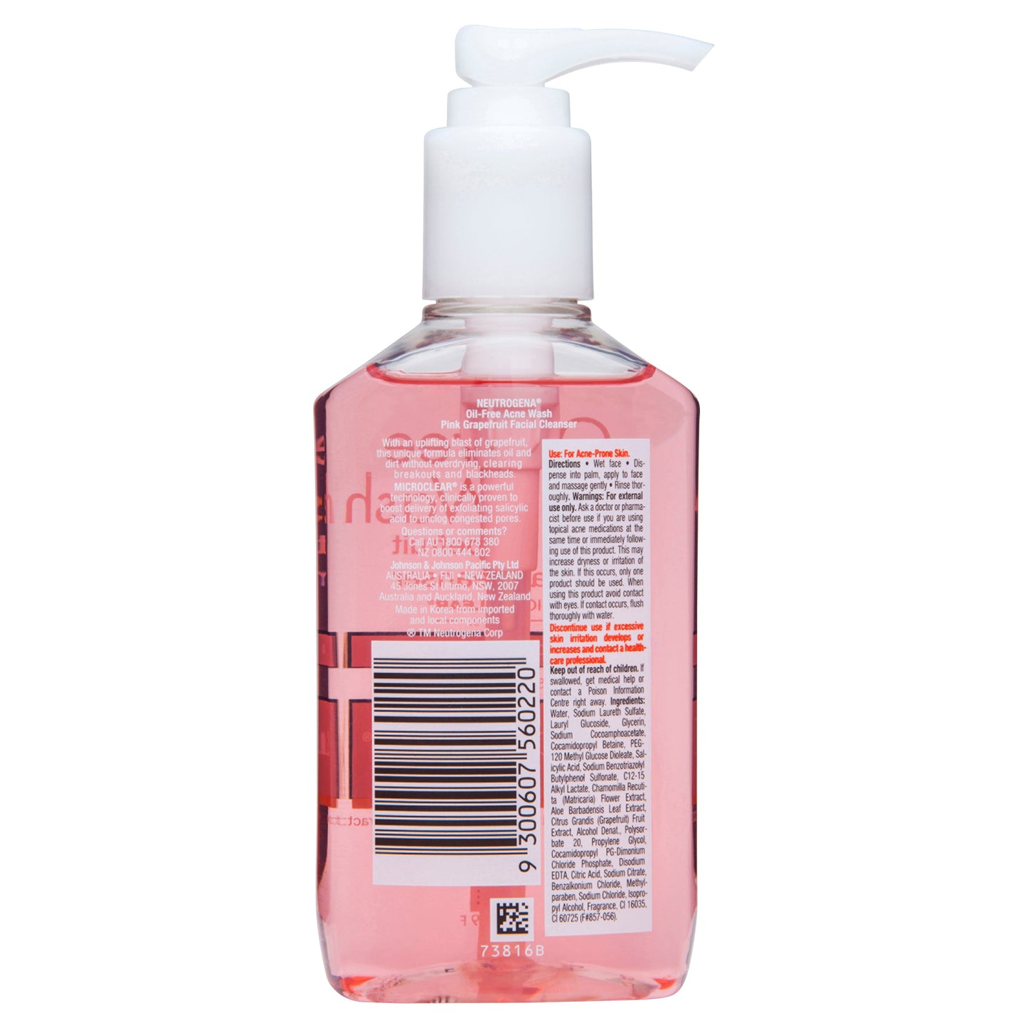 Neutrogena Oil Free Acne Wash Pink Grapefruit Facial Cleanser 175ml