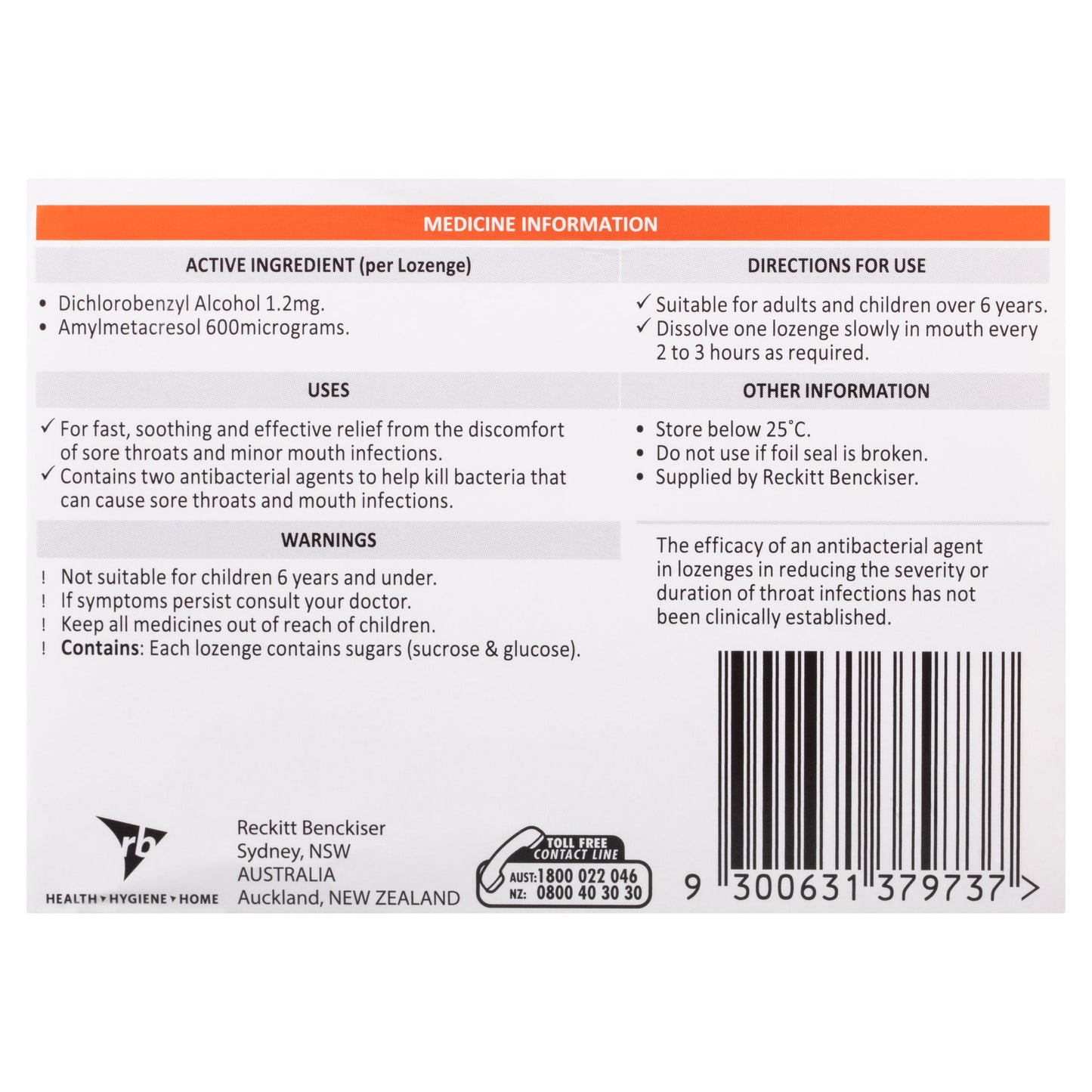 Strepsils Soothing Lozenges Orange 36pk Sore Throat Double Antibacterial