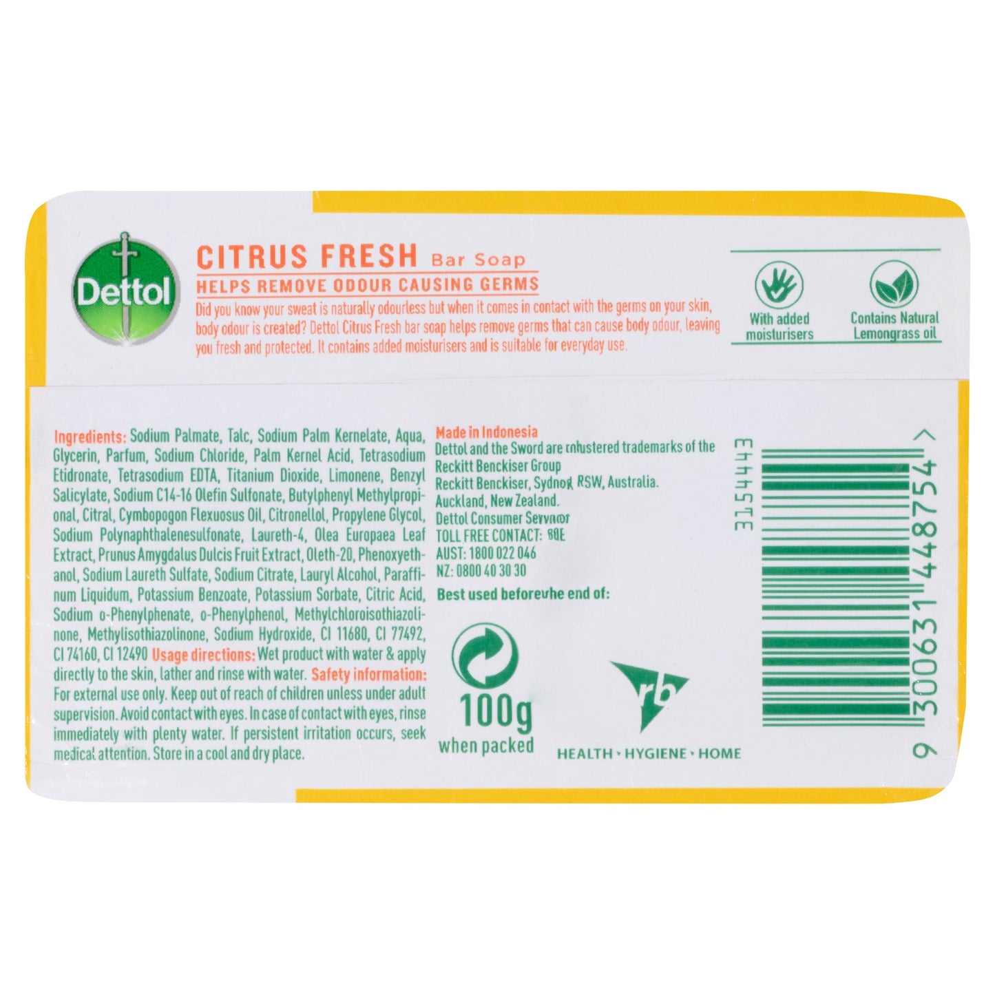 Dettol Citrus Fresh Bar Soap 100g 3PK