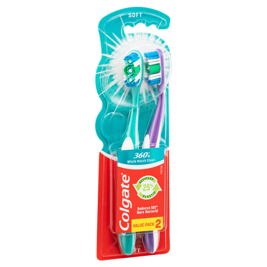 Colgate 360 Whole Mouth Clean Compact Head Toothbrush Soft 2pk
