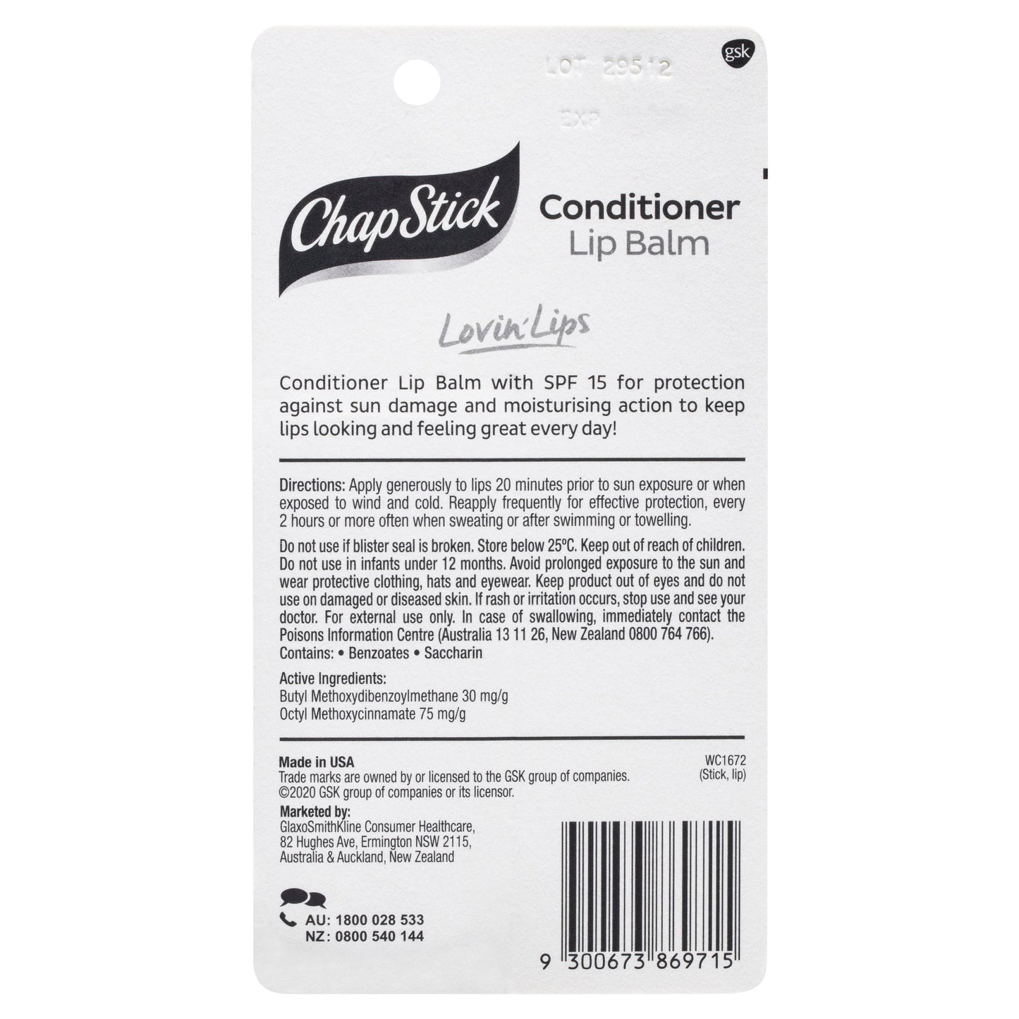 Chapstick Lip Conditioner SPF 15+ Stick 4.2g