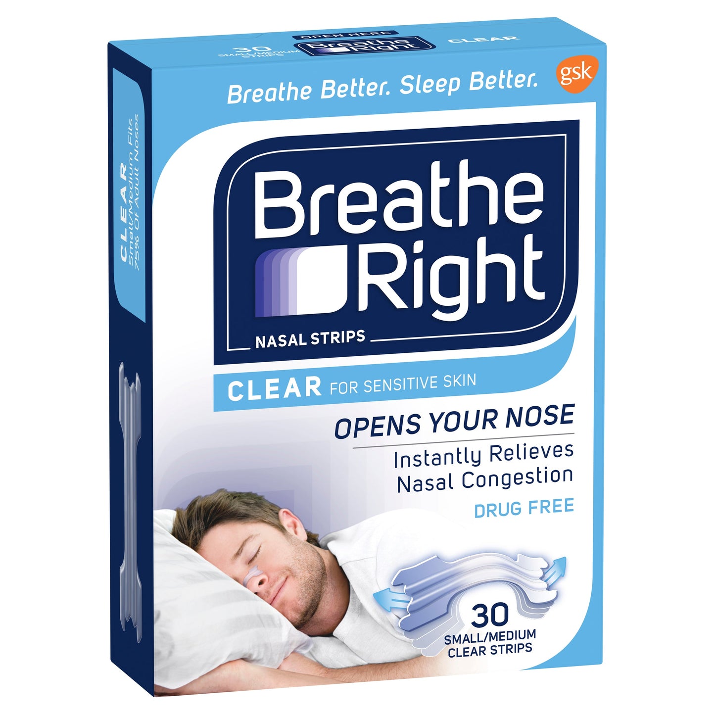 Breathe Right Nasal Strips Clear Regular (Sml/Med) X 30