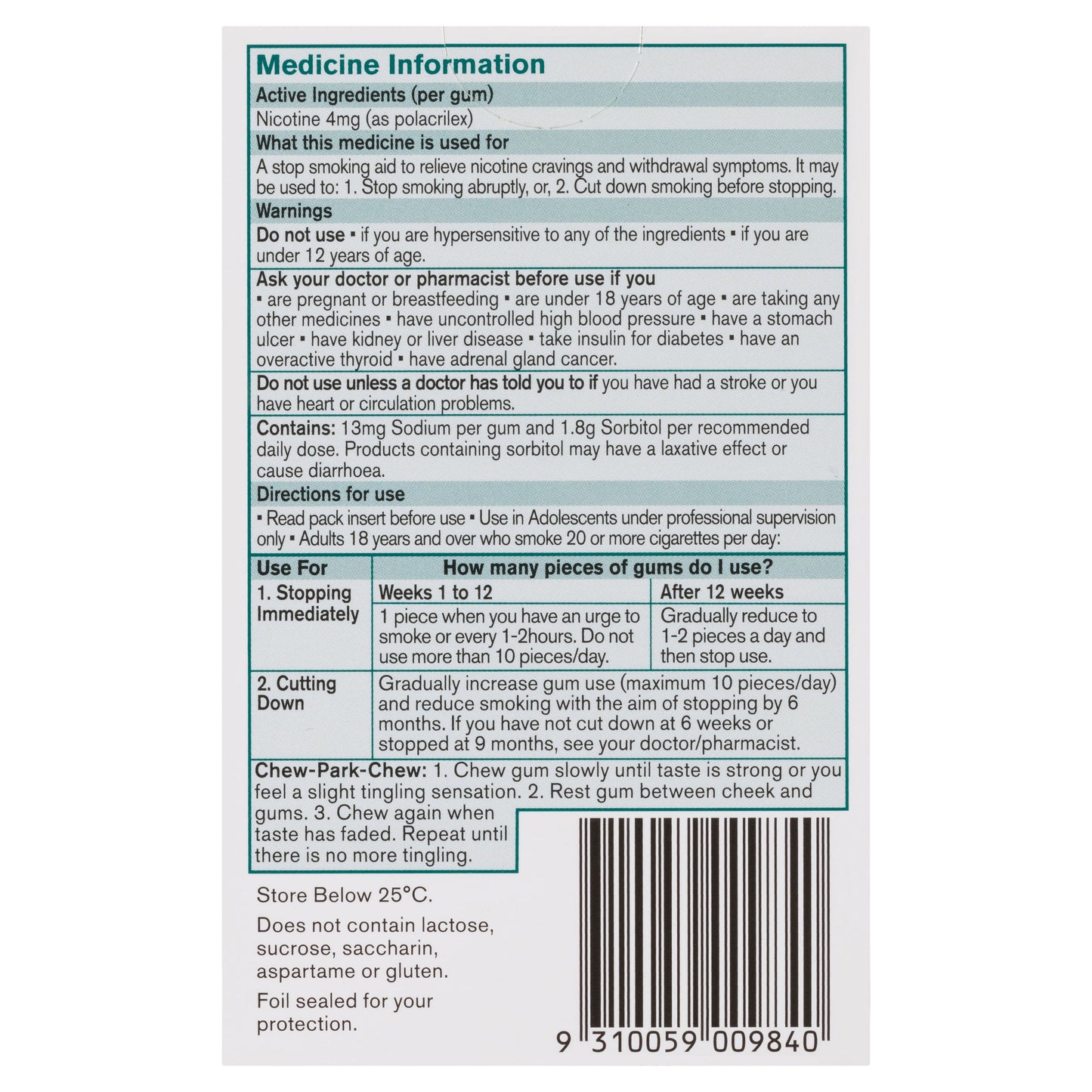 Nicorette Chewing Gum 4mg Classic 30PK