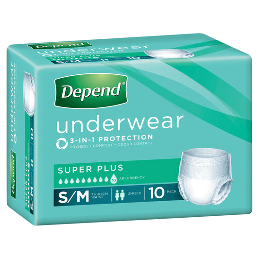 Depend Unisex Underwear Super Plus Small & Medium 10 Pack