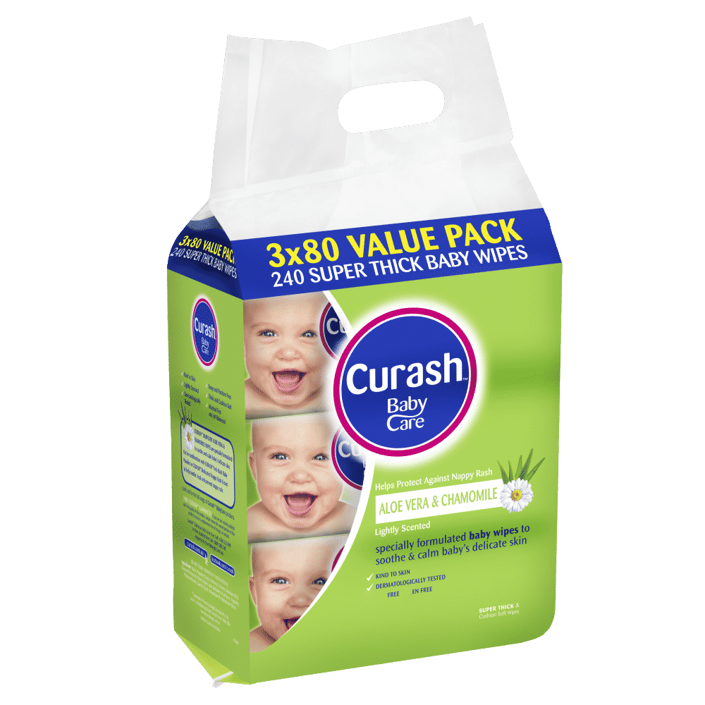 Curash Babycare Aloe Vera & Chamomile Wipes 3 x 80