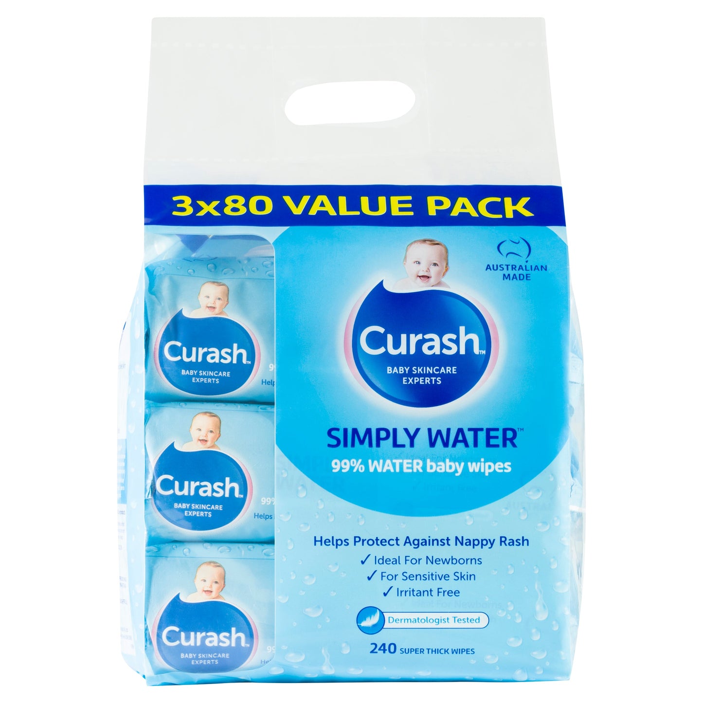 Curash Babycare Simply Water Wipes 3 x 80