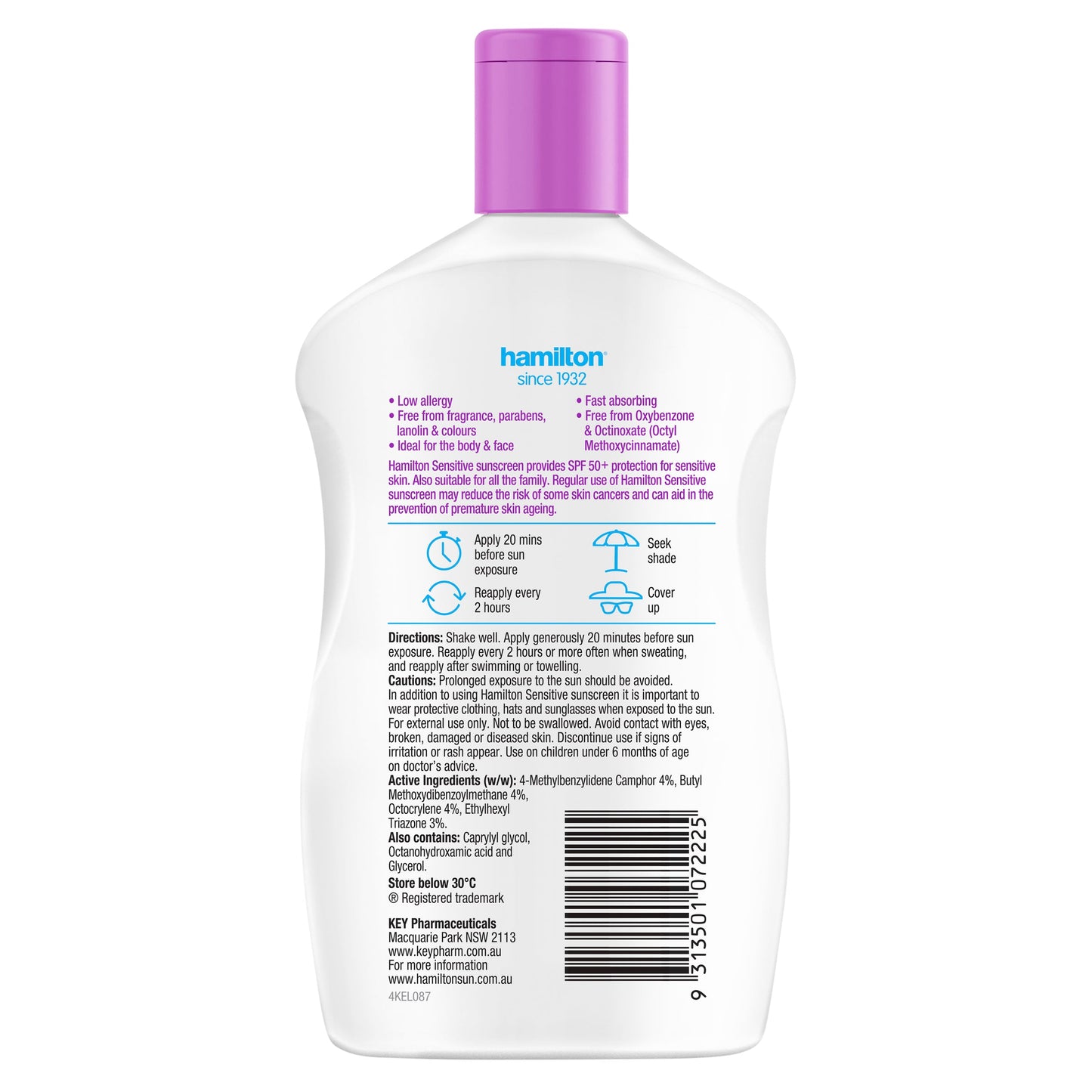 Hamilton Sensitive Lotion with SPF50+ 265ml