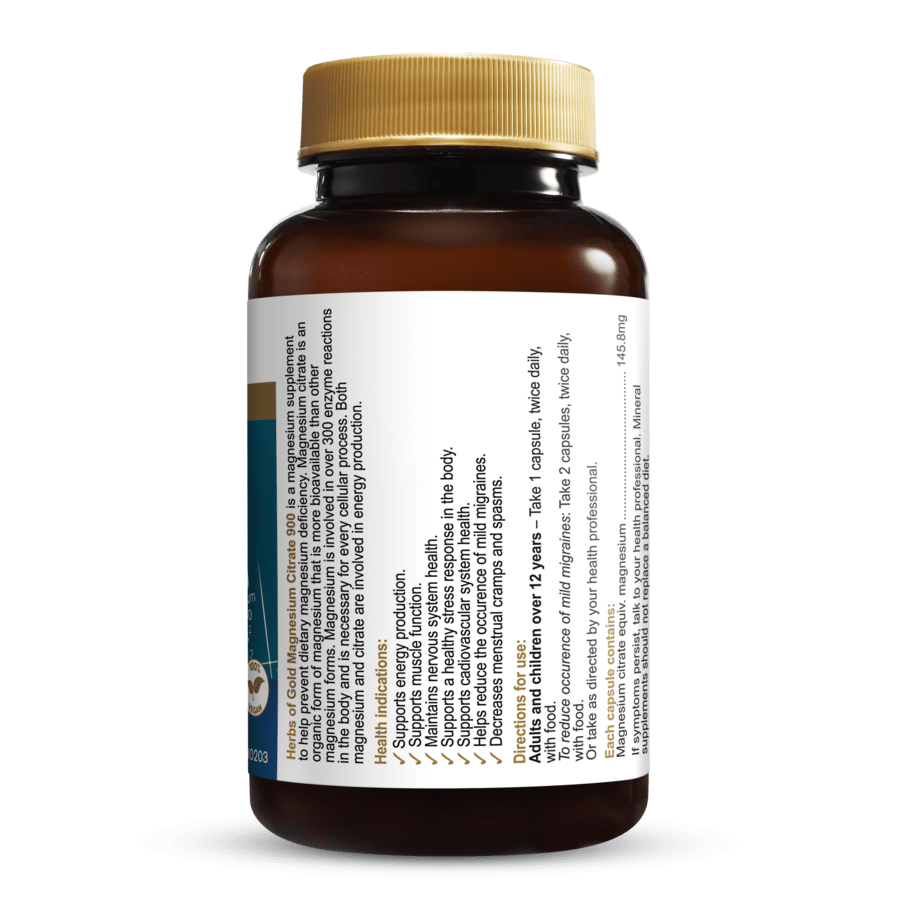 Herbs of Gold Magnesium Citrate 900 60c