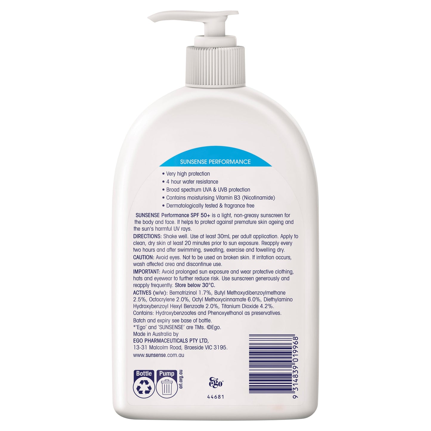 EGO SUNSENSE PERFORMANCE SPF50+ 500ML