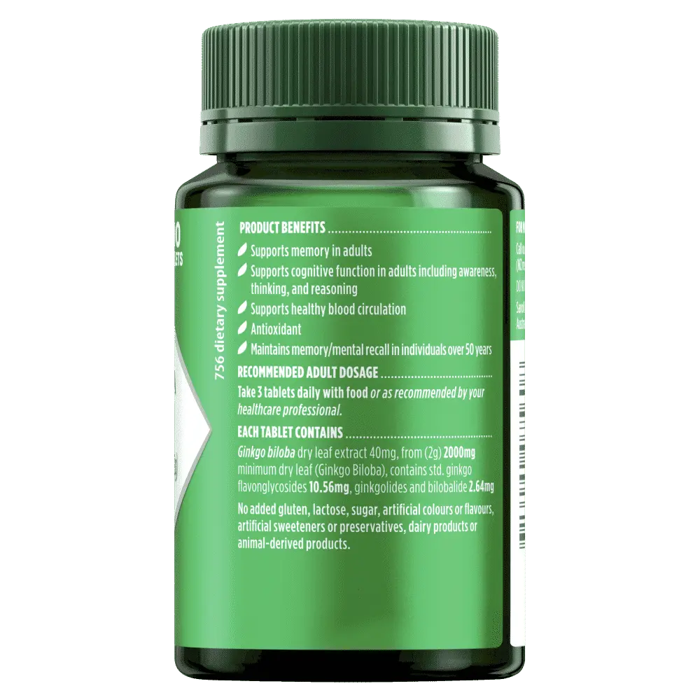 Nature's Own Ginkgo Biloba 2000mg for Memory 100 Tablets