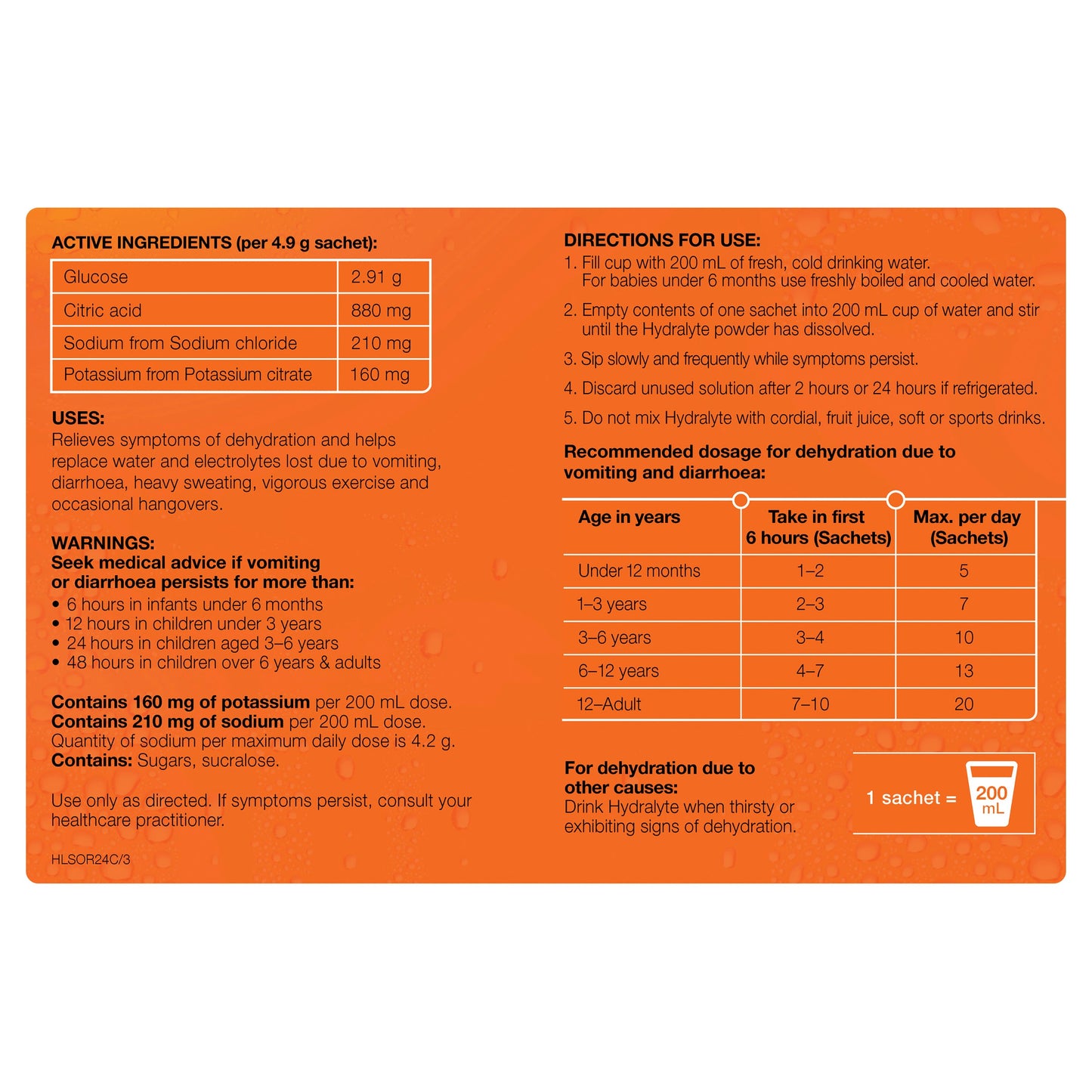 Hydralyte Orange Sachets Value Pack 4.9g x 24