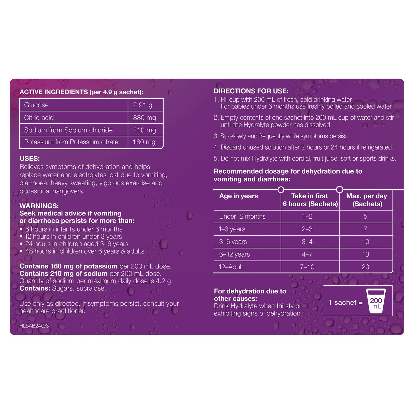 Hydralyte Apple Blackcurrant Sachets 4.9g x 24