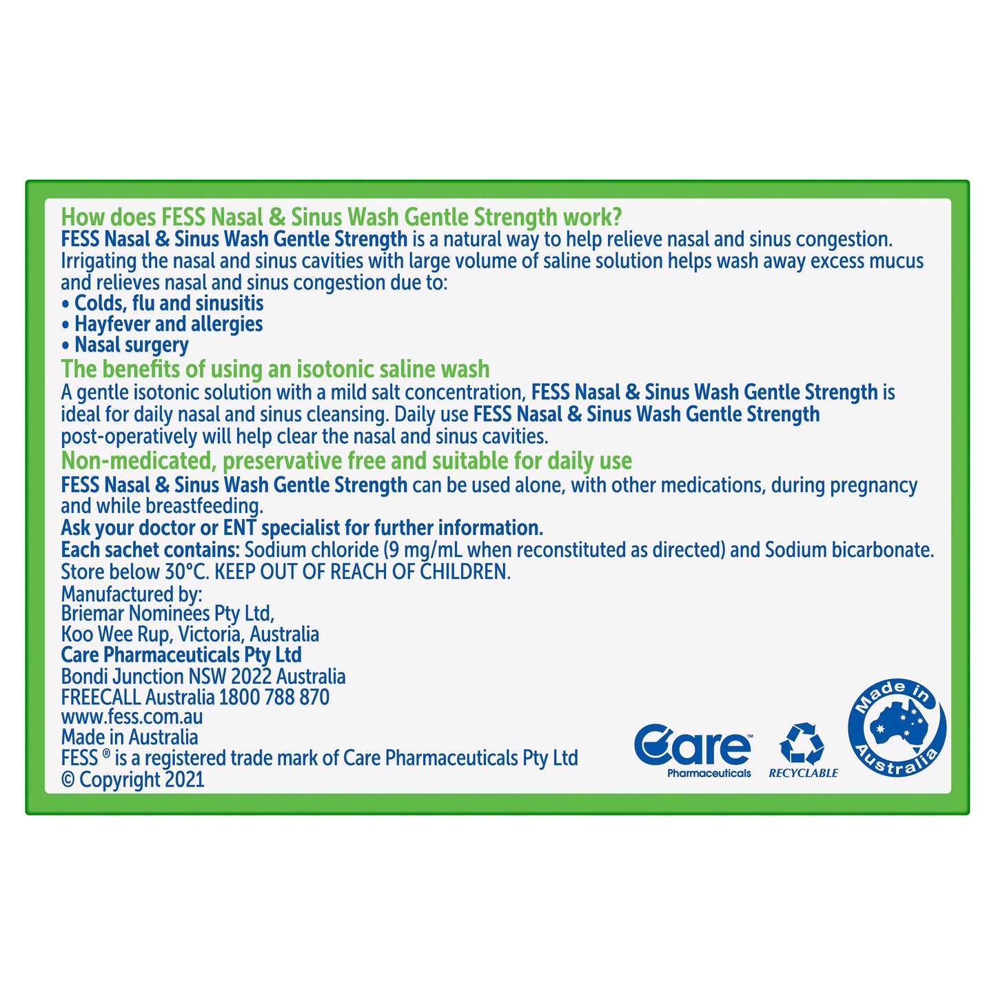 Fess Sinu Cleanse Gentle Nasal and Sinus Wash Sachets 100 Refills