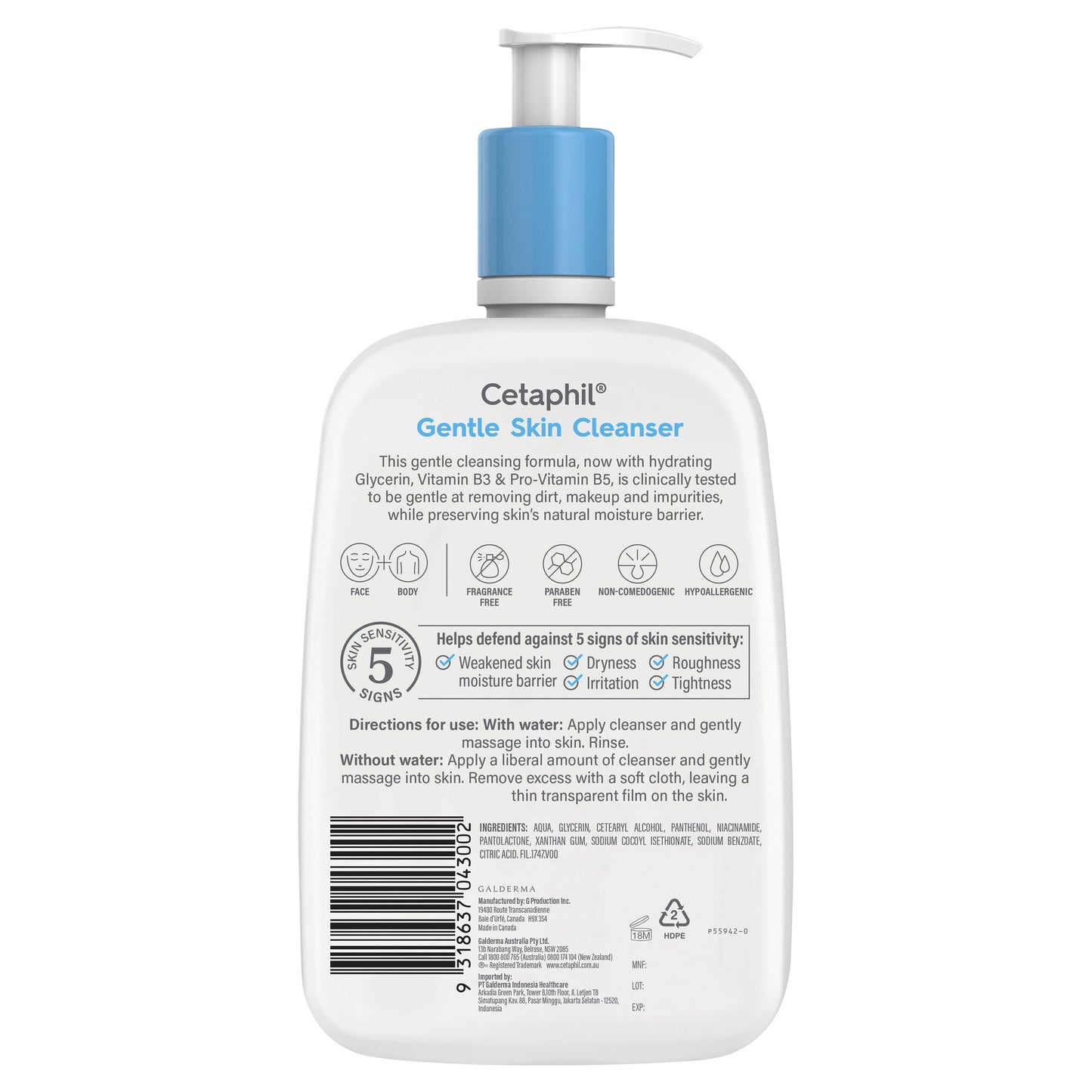 Cetaphil Gentle Skin Cleanser for Face & Body Care 1 Litre