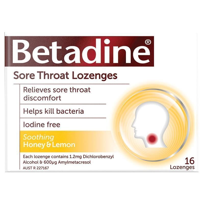 Betadine Sore Throat Lozenges Soothing Honey & Lemon Flavour 16 Pack